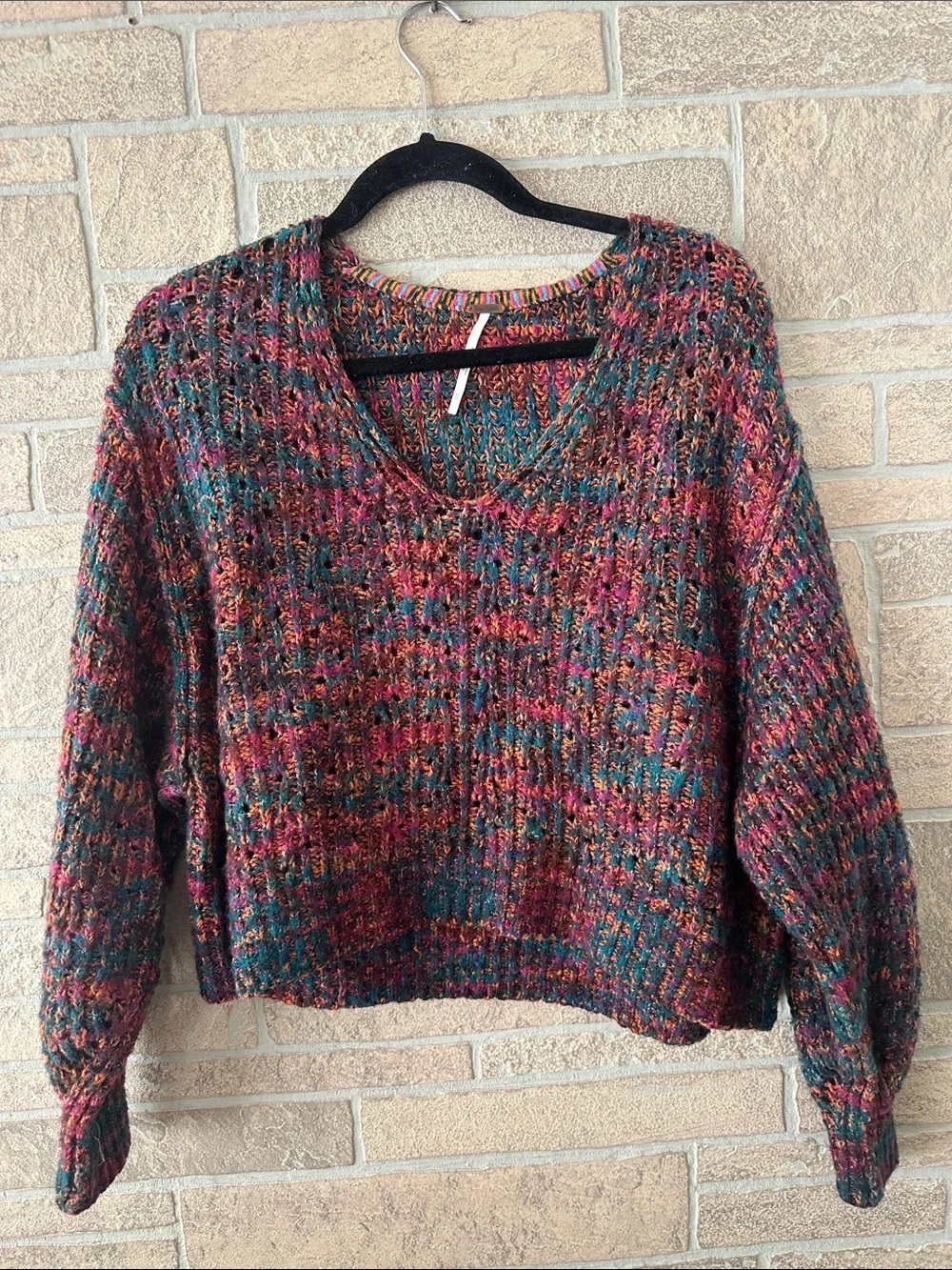 Free People Highland V Neck Sweater Chunky Open Knit Boxy size XS